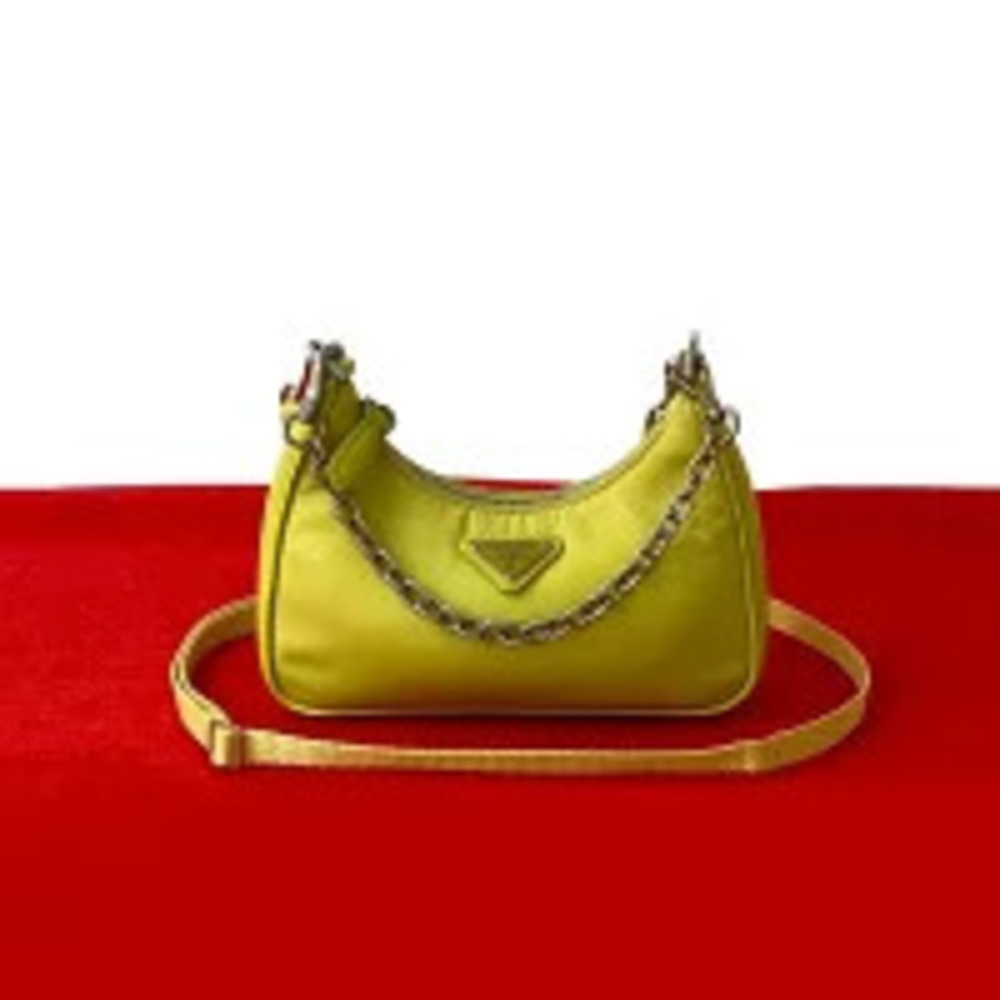 PRADA Triangle Logo Chain Handbag Shoulder Bag Yellow